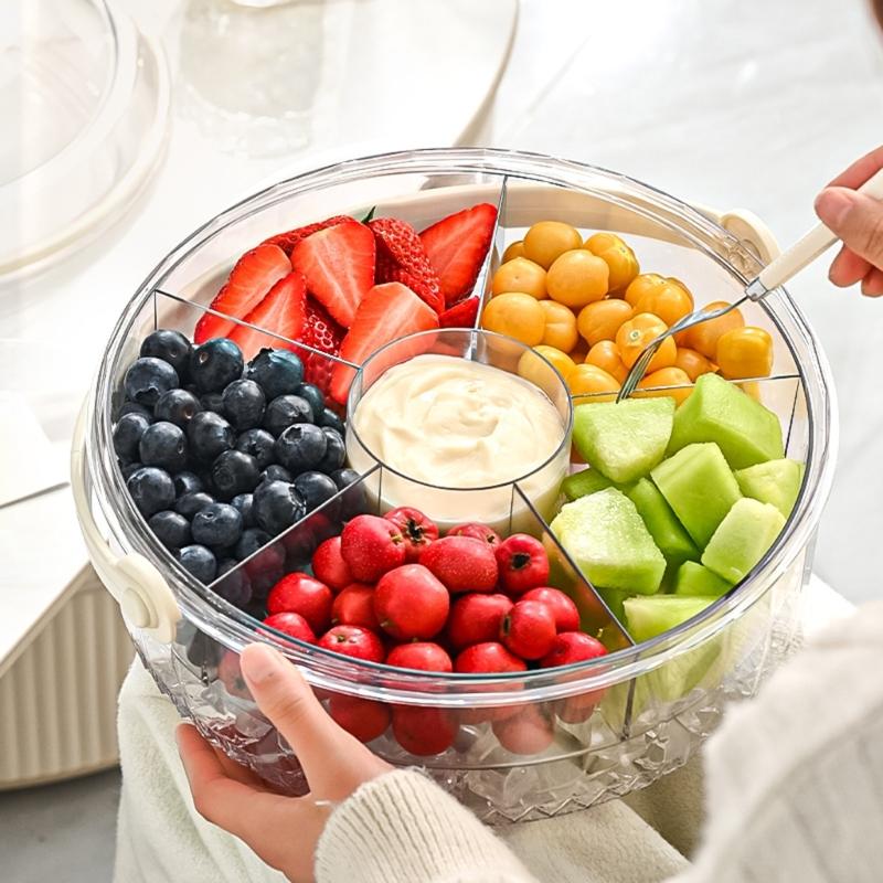 Multiurpose Chilled Serving Tray With Removable Lid Divided Compartments And Central Dip Bowl For Entertaining Gatherings