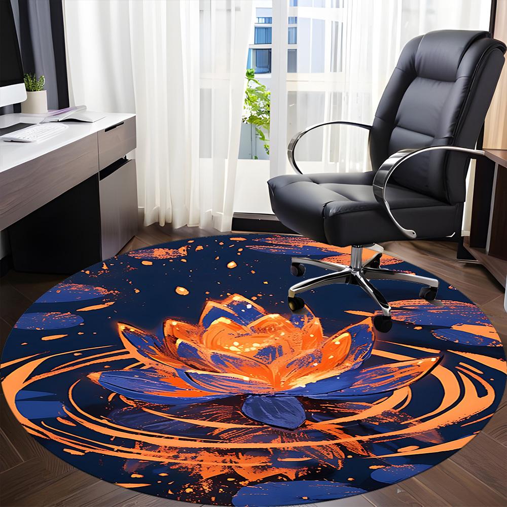 1pc Lotus Pond Office Round Area Rug, Indoor Mat Suitable For Office, Under Office Chairs Bedroom Living Room Home Decor, Room Deco 139