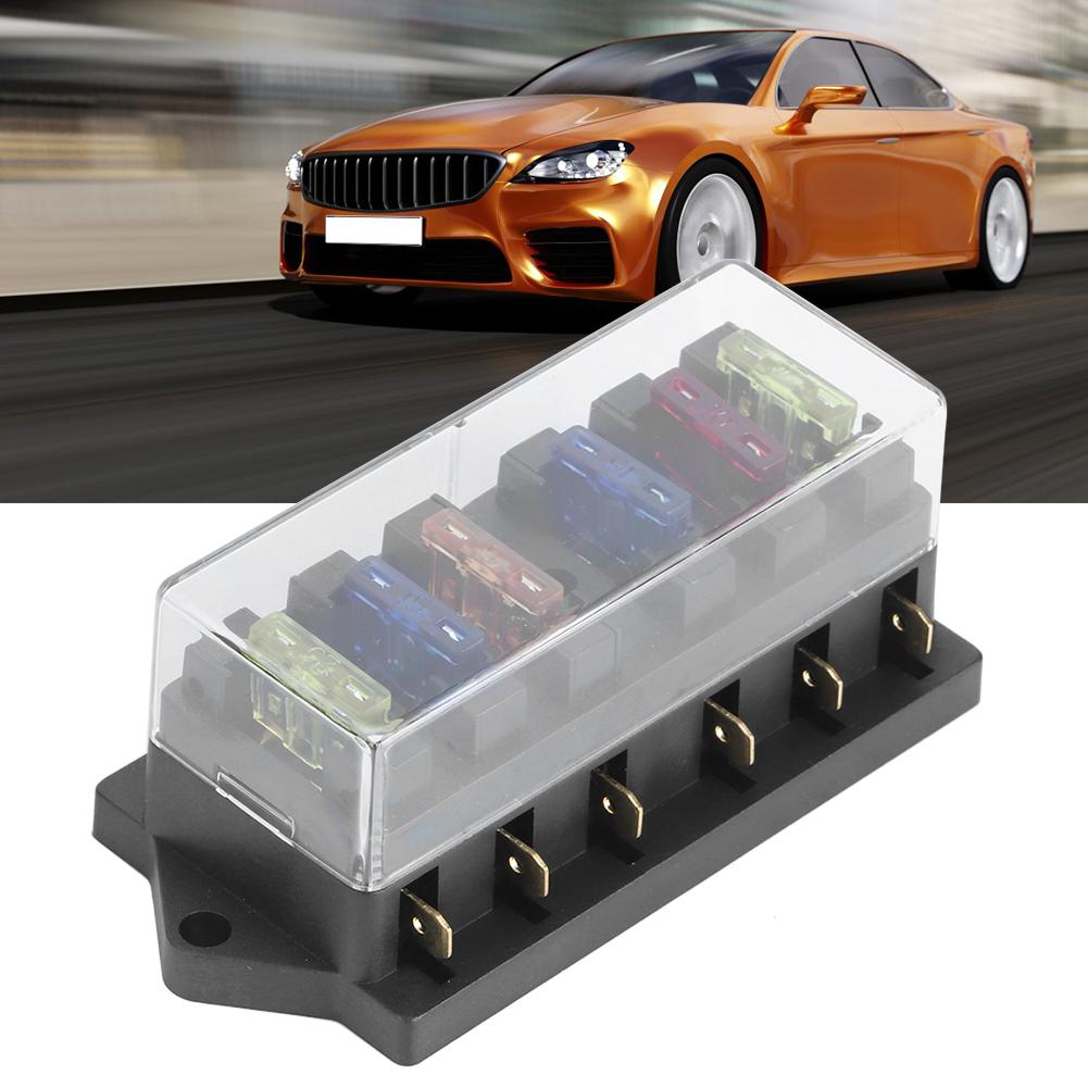 6 Way Blade Fuse Holder Box 12‑36V 6‑In‑6‑Out with 6pcs Fuse Universal Accessory for Car Truck