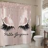 Elegant "Hello Gorgeous" Glitter Eyelash Print Shower Curtain - High-Quality Polyester, No-Drill Installation, Machine Washabl
