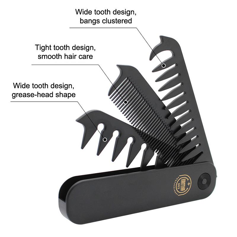 3 In 1 Folding Combs Plastic Wide Tooth Oil Head Comb Beard Combing Multifuncional Barber Hair Clipper Comb Styling Tools