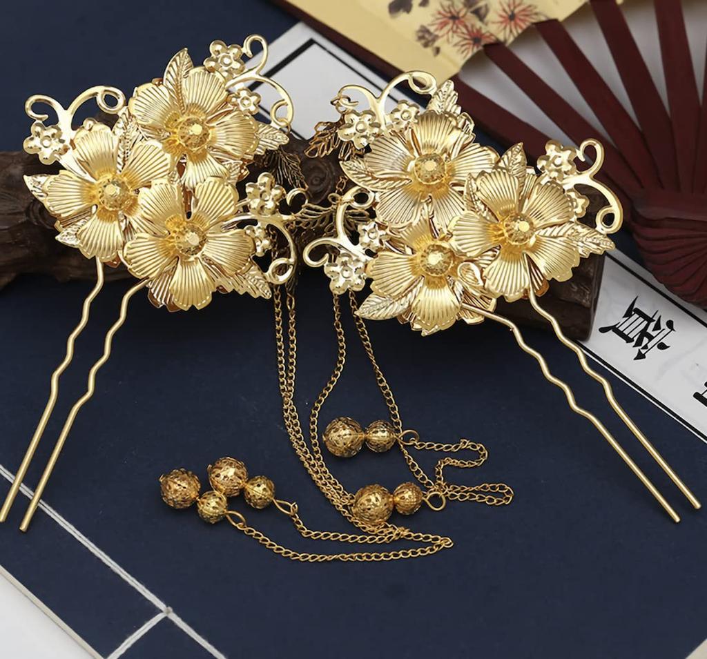 [Donnaly] Kanzashi Hairpin, Asian Style, Set of 2, Women's (ButterflyDouble Pin)
