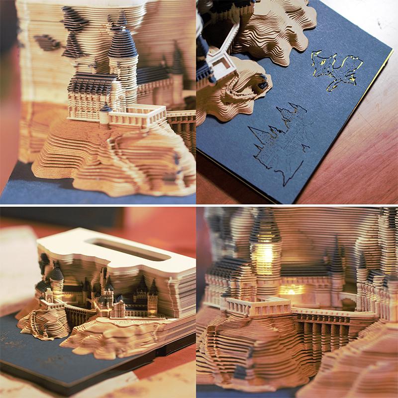 Large Time Piece Calendar 2026 Desk Calendar With Led Light 3D Tear-Away Calendar Paper Carving Art Memo Pad Gift Christmas