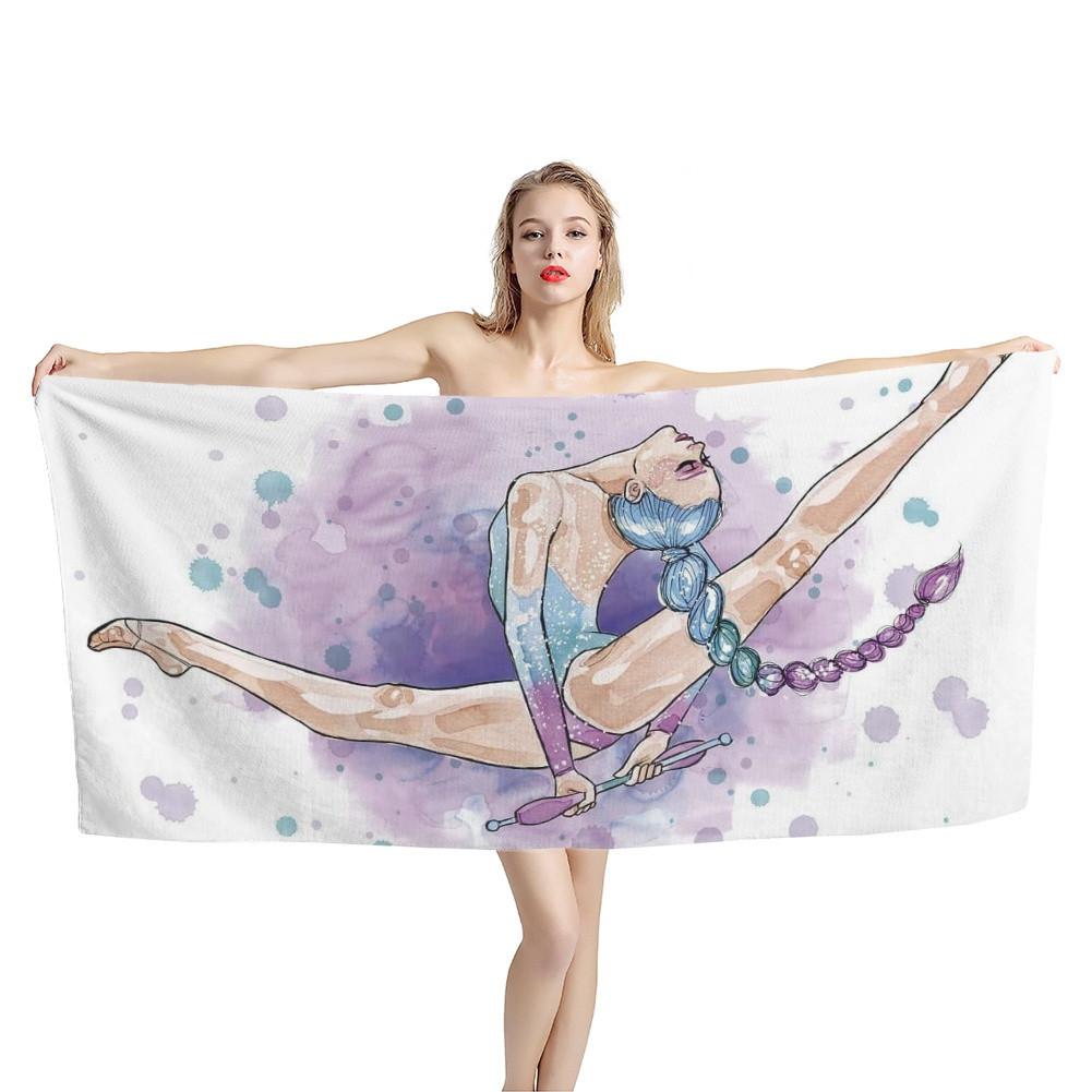 Watercolor Gymnastic Elegant Dance Girl Beach Towel Ballet Girl Soft Absorbent Bath Towel Quick Dry Towel for Bathroom Hotel Gym