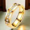 Stainless Steel Ring with Star-Inlaid Diamonds, Fade-Resistant, Titanium Finish
