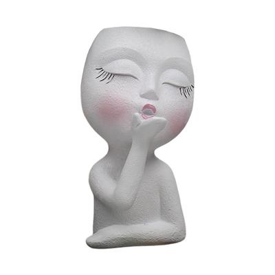 Sculpture Flower Pot Resin Portrait Flying Kiss Flower Pot Planter Pot Closed Eye Flower Pot