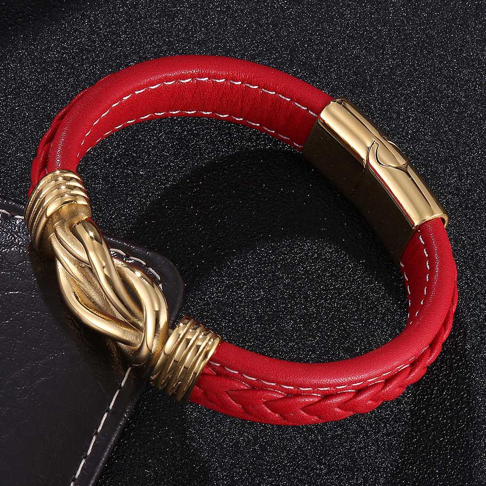 Men's Multi-layer Leather and Gold Stainless Steel Punk Bracelet