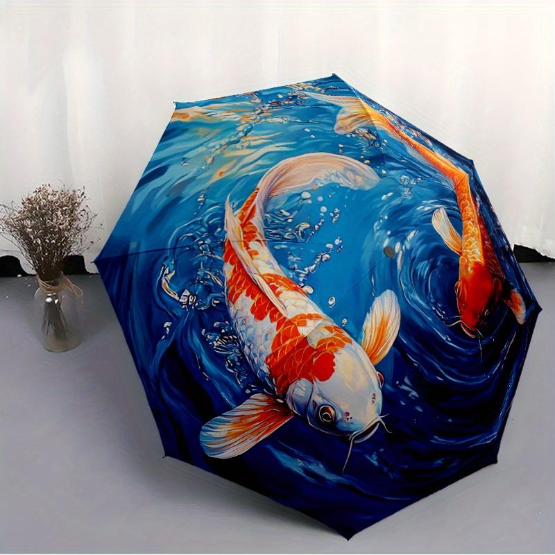 1pz Ombrello Automatico Apri/Chiudi con Design di Pesci Koi che Nuotano - Ombrello da Viaggio Compatto, Parasole Pieghevole Portatile per Donne/