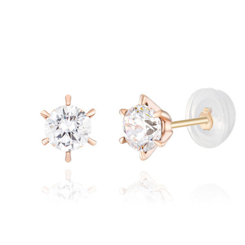 

14K Gold Earrings Pin Shape Shine Color Q WT BE02004 Pink Gold