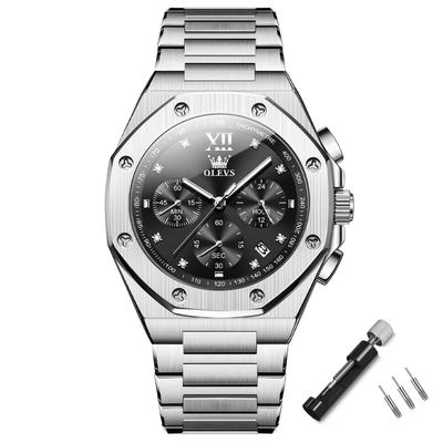Achteckige analoge Quarzuhr, geeignet für und lässige Stilvolle Edelstahl-Armbanduhr mit Datumsanzeige und großem Ein tolles Geschenk für Herren-Armbanduhr, silber,