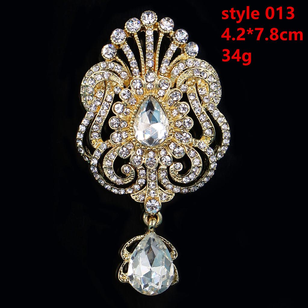DIEZI Luxury Gold Silver Color Crystal Brooches for Women Girls Wedding Bridal Bouquet Water Drop Flower Brooch Pins Accessories