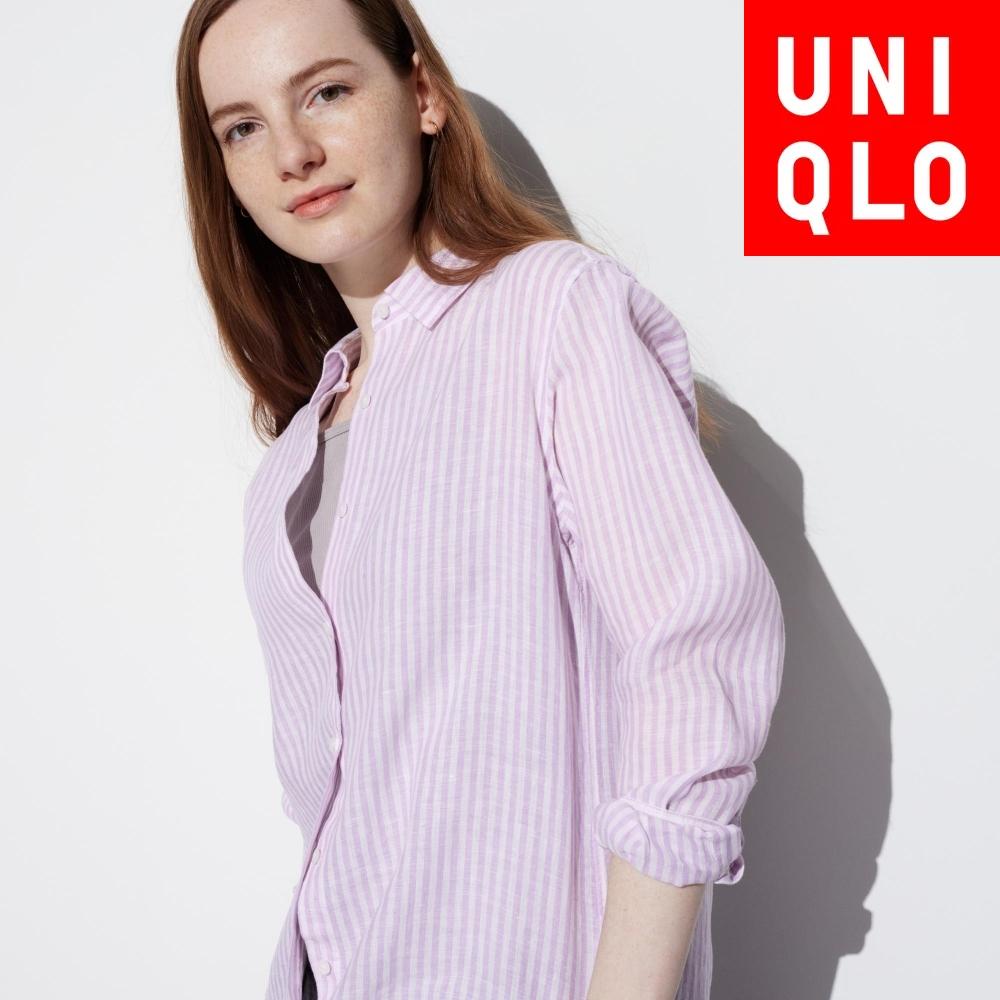 

Льняная рубашка в полоску премиум-класса UNIQLO с длинными рукавами