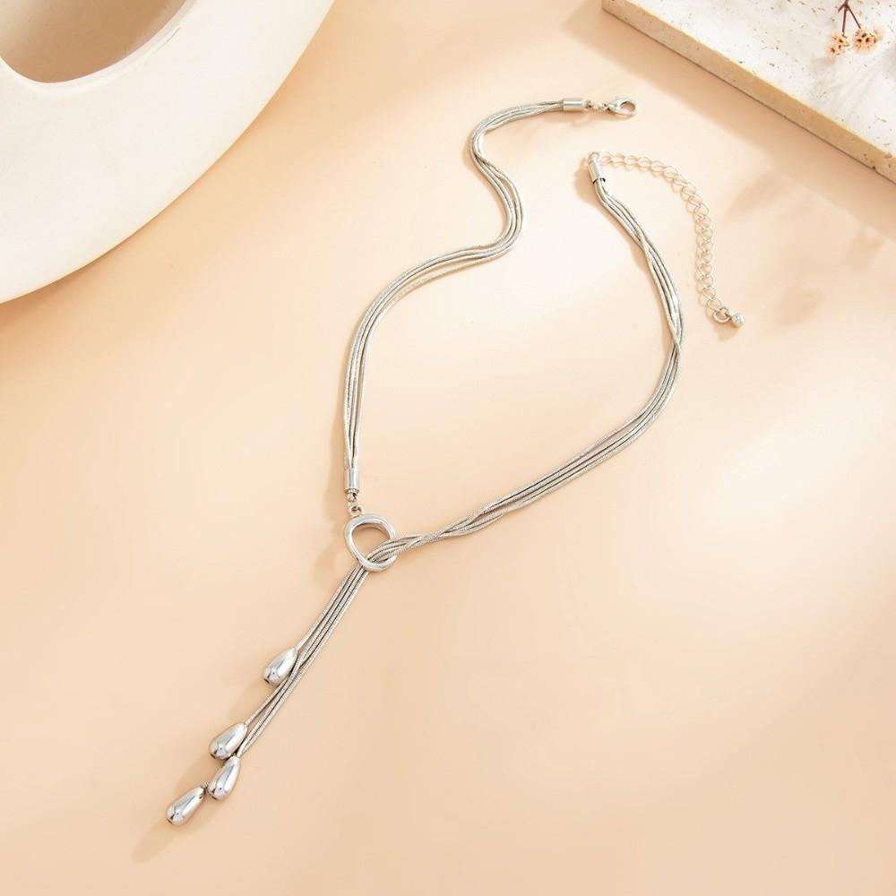 Smooth Surface Drop Tassel Necklace Thin Snake Chain Y Shape Necklace Party Gathering