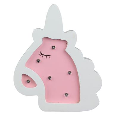 [Q4770] - Décoration bois lumineuse 'Licorne My Unicorn' blanc rose - 13. 5x13 cm
