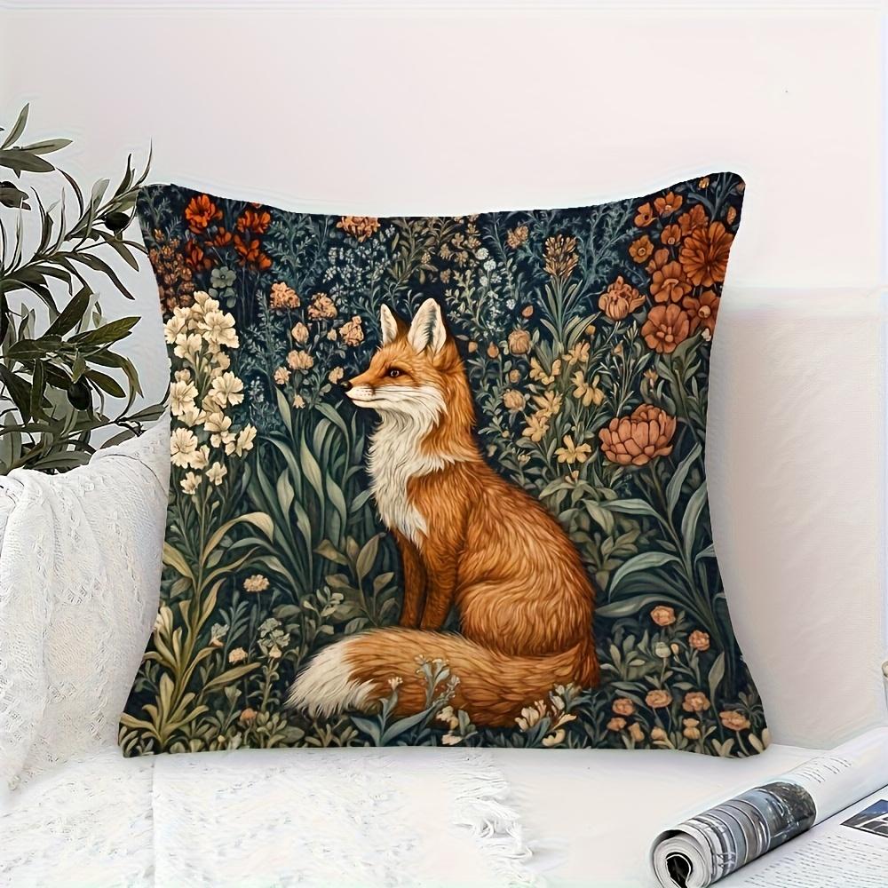 William Morris Style Fox And Floral Decorative Pillow Cover, Suitable For Sofa, Bed, Chair, Home Decor Cushion Cover