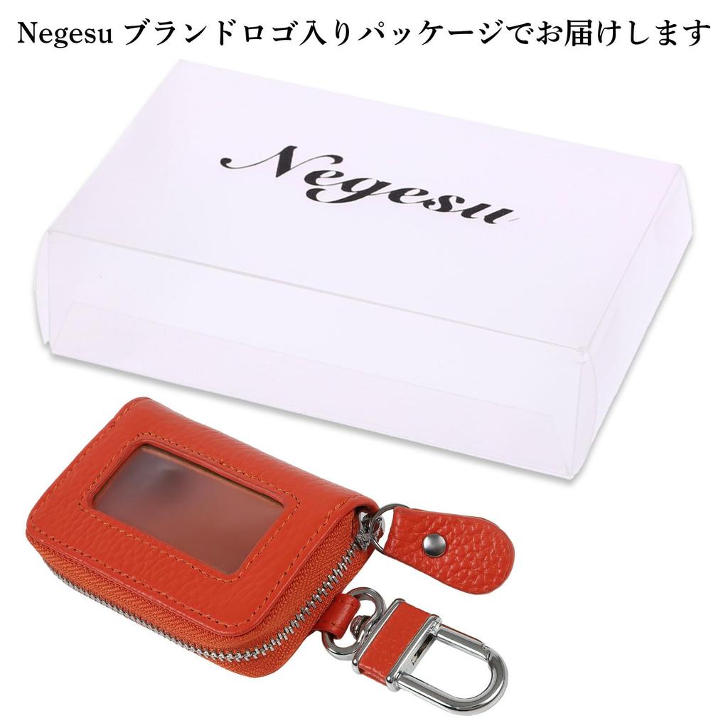 Negs-S Smart Key Case with Window, Anti-Slip Cushion, Key Case, Smart Key Compatible, Car, Leather, Orange