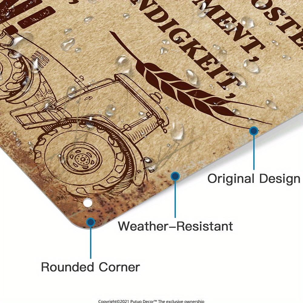 1pc German Metal Tin Sign - "Traktor Unser" Wall Art Decor for Home, Farmhouse, or Ranch, Rustic Wall Hanging with German Quote