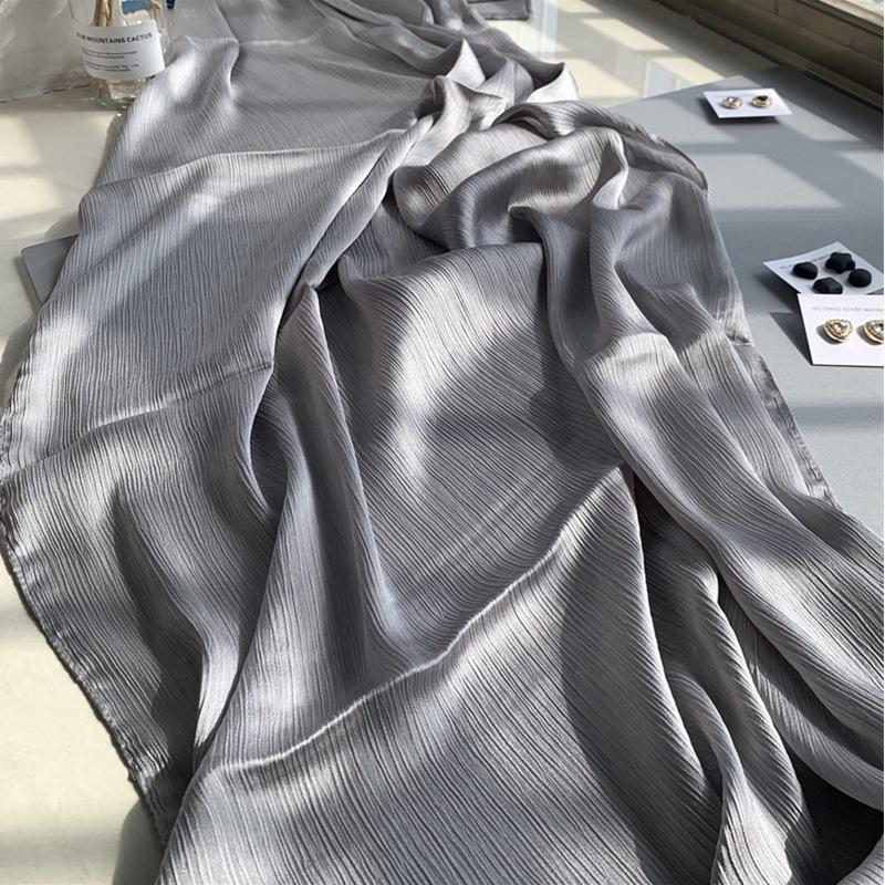 2023 Natural Wrinkled Solid Color Long Crepe Silk Scarf WJA14