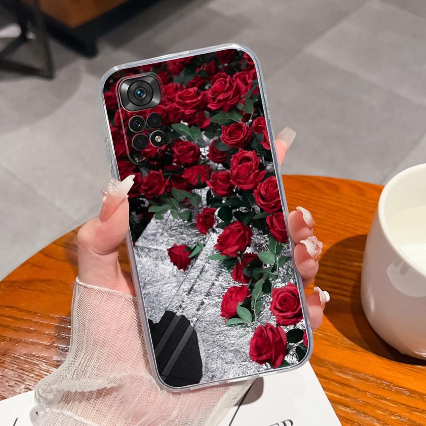 Para Redmi Note 11 11S 11T 12 12S Pro Plus Turbo Capa de Telefone Padrão de Laço Rosa Bonito Silicone Transparente de Alta Qualidade Capa Antiderrapante Para Carcaça Redmi