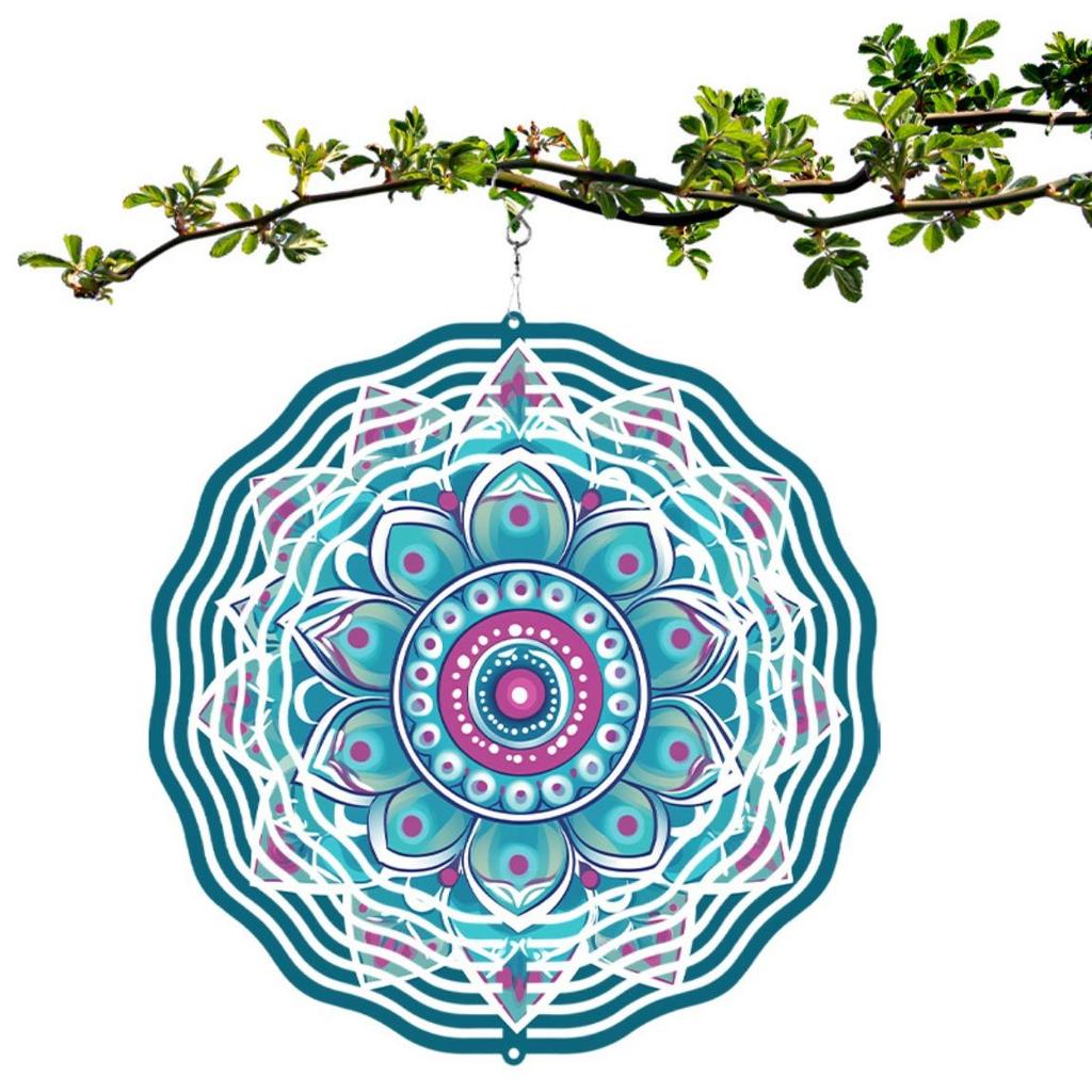 10 Inch Mandala Flower Wind Chime Hanging Outdoor Decor Rotating 360 Hook for Courtyard Balcony Garden Spring Summer Autumn Winter