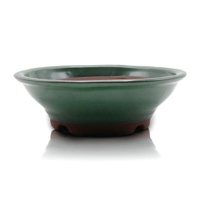 Umekichi Bonsai Runde Jingasa Bonsai Oribe Yokkaichi Banko Flache Mittlere Größe Zubehör, 6-Zoll-Topf, Grün, Glasur, Keramik, Ca.. 19.5
