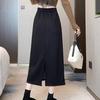 Women's Summer 2024 Black A-Line High Waist Long Skirt with Back Slit Design