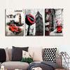 CyiohArt - 3-teiliges Kunstpanel Retro Stadtstraßen wandmontiert Stadtlandschaft Fotografie Gemälde Poster Leinwand kompletter Holzrahmen Heimzimmer Dekoration.