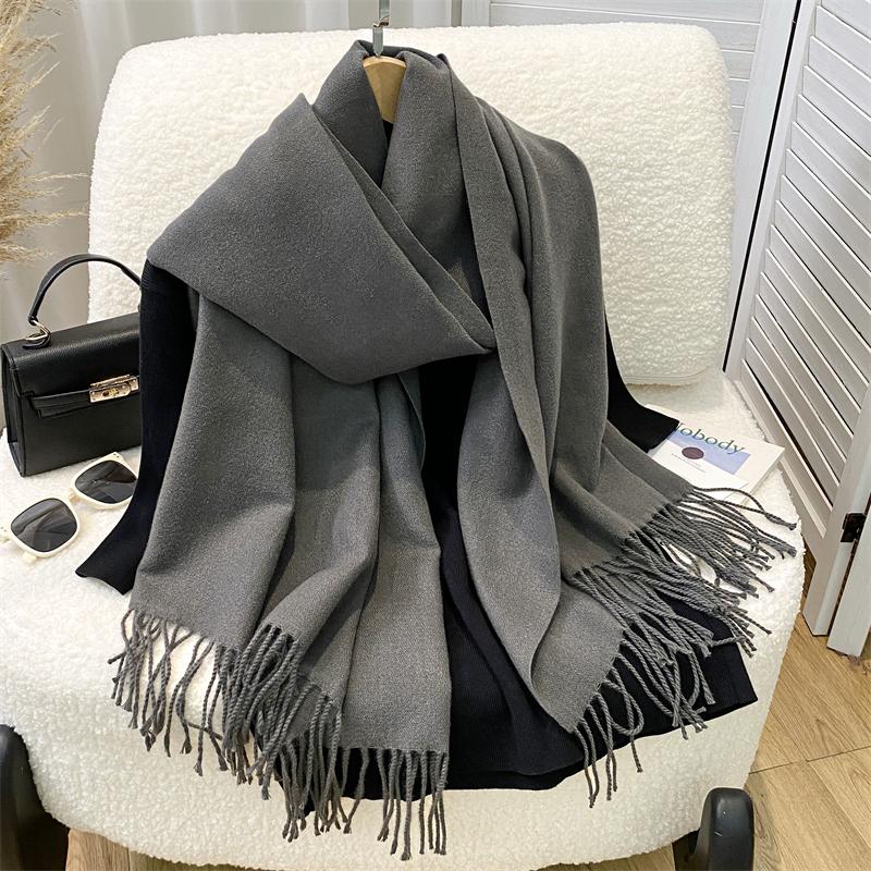 Winter Scarf Women Luxury Autumn Winter Cashmere Scarf Thickened Warm Shawl Classic Tassels Fluffy Scarf Solid Cope Foulard