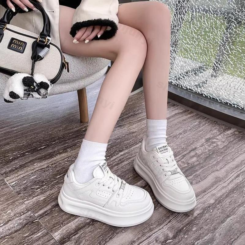 Fashion Women White Platform Sneakers 2025 Autumn New Height Increase Round Toe Lace Up Casual Shoes Comfortable Outdoor Non Slip Flats