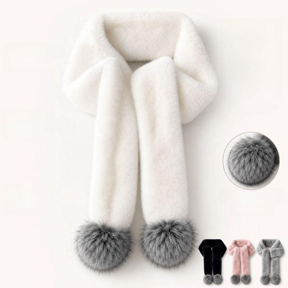 Soft Plush Pom Pom Scarf Faux Fur Neck Warmer New Plush Scarf Women