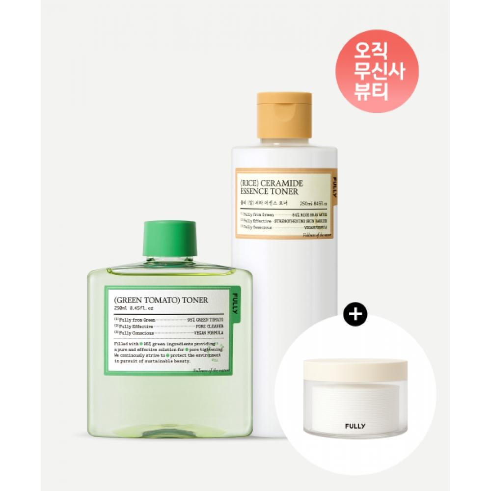 Fully [exclusive] Pore Moisturizing Toner Set  + Pure Cotton Pad 60 Sheets   Rice Sera Toner 250ml   Green Tomato Toner 250ml NONE