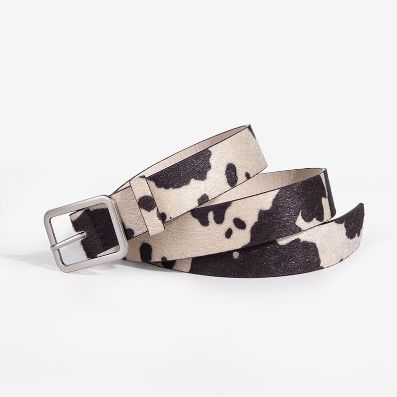 Black And White Cow Pattern Faux Leather Belt With Day Buckle For Ladies