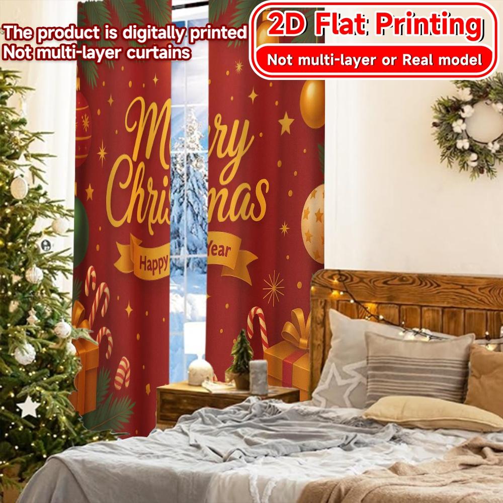 2D Flat Printing  2pcs Festive Cheer Modern Contemporary Curtains Versatile Polyester Curtains Room Decor Decorative for Living