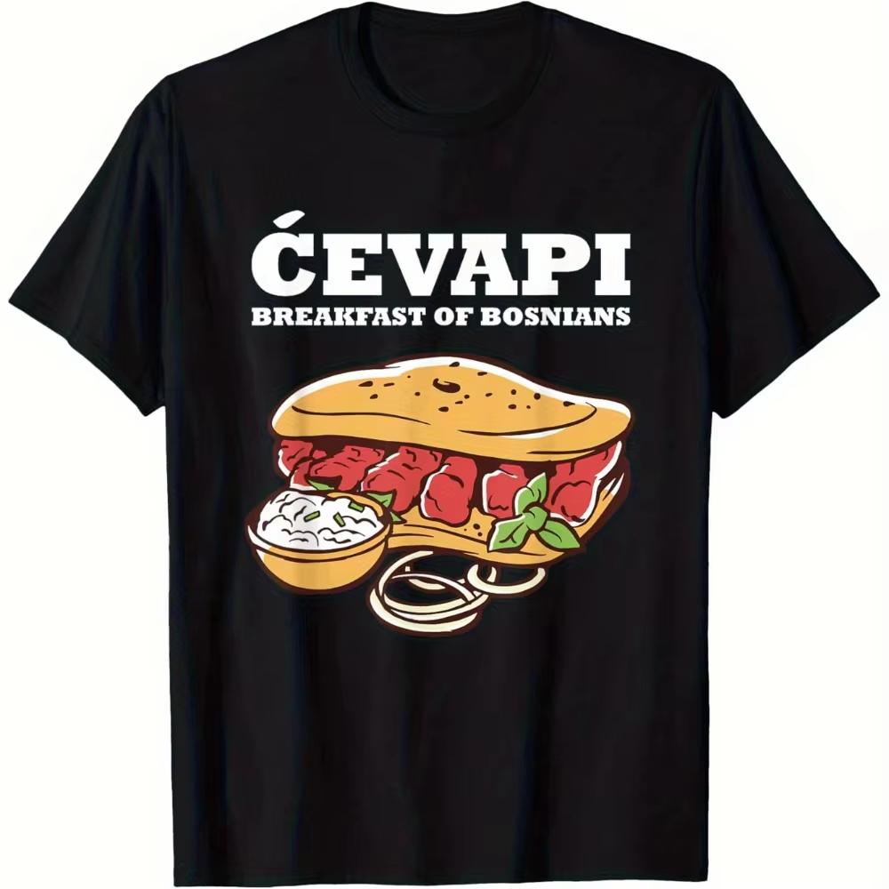 Unisexs Croatian Bosnian Cuisine 2026 New TShirt Sandwich Graphic with Kajmak Bakalar Soft Casual Loose Fit for Balkan Lovers L