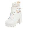 Women Mid Calf Boots And Winter Fashion Pointed Toe Square Heel Lace Up Women Leather Boot