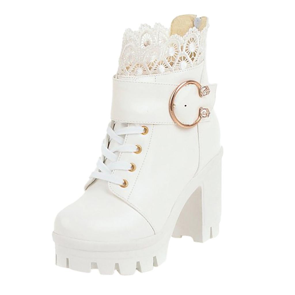Women Mid Calf Boots And Winter Fashion Pointed Toe Square Heel Lace Up Women Leather Boot