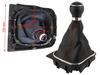VW Golf V 03-08 Gear Shift Knob & Black Leather Gaiter with Red Stitching, Chrome Frame, 6-Speed