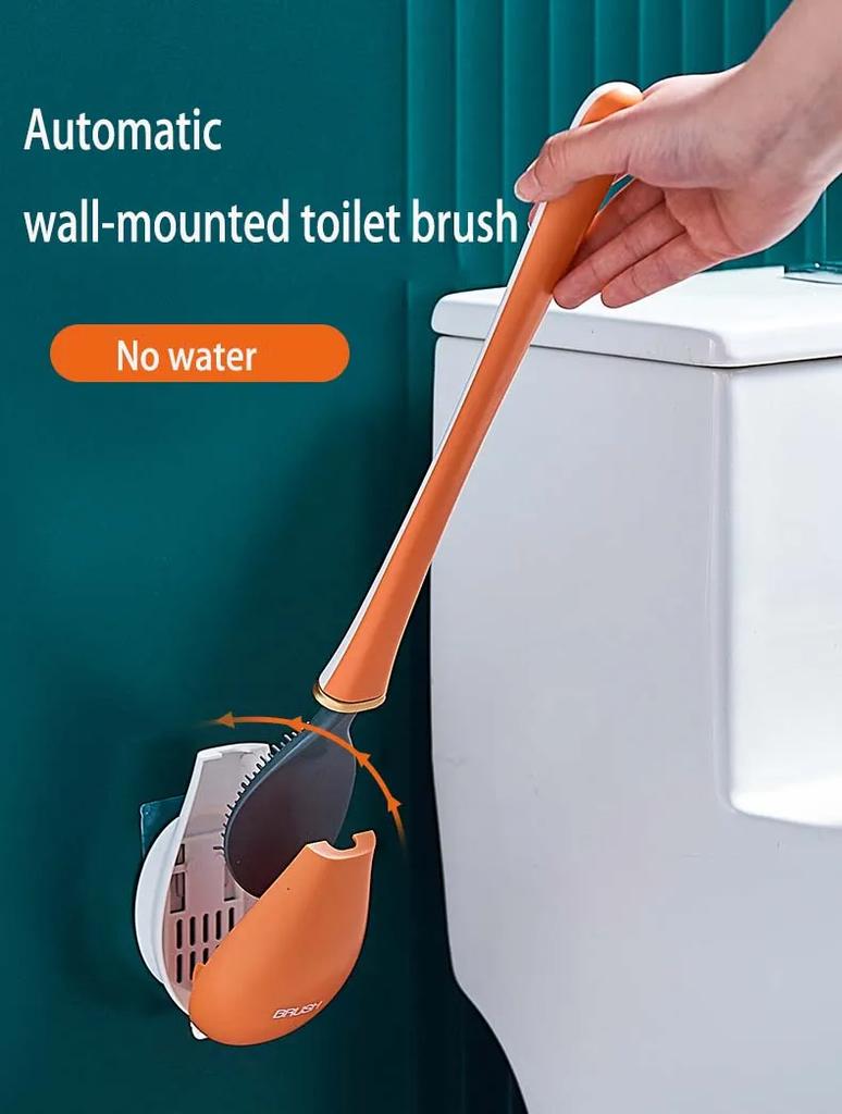 New Toilet Brush Silicone Brush Head Wall-Mounted Automatic Opening And Closing Bathroom Cleaning Brush Set No Dead Corner Wash