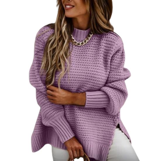 Kadın Süveter Benzersiz Desen Yarım Yüksek Yaka Sonbahar Kış Düz Renk Kalın Kazak Günlük Giyim İçin