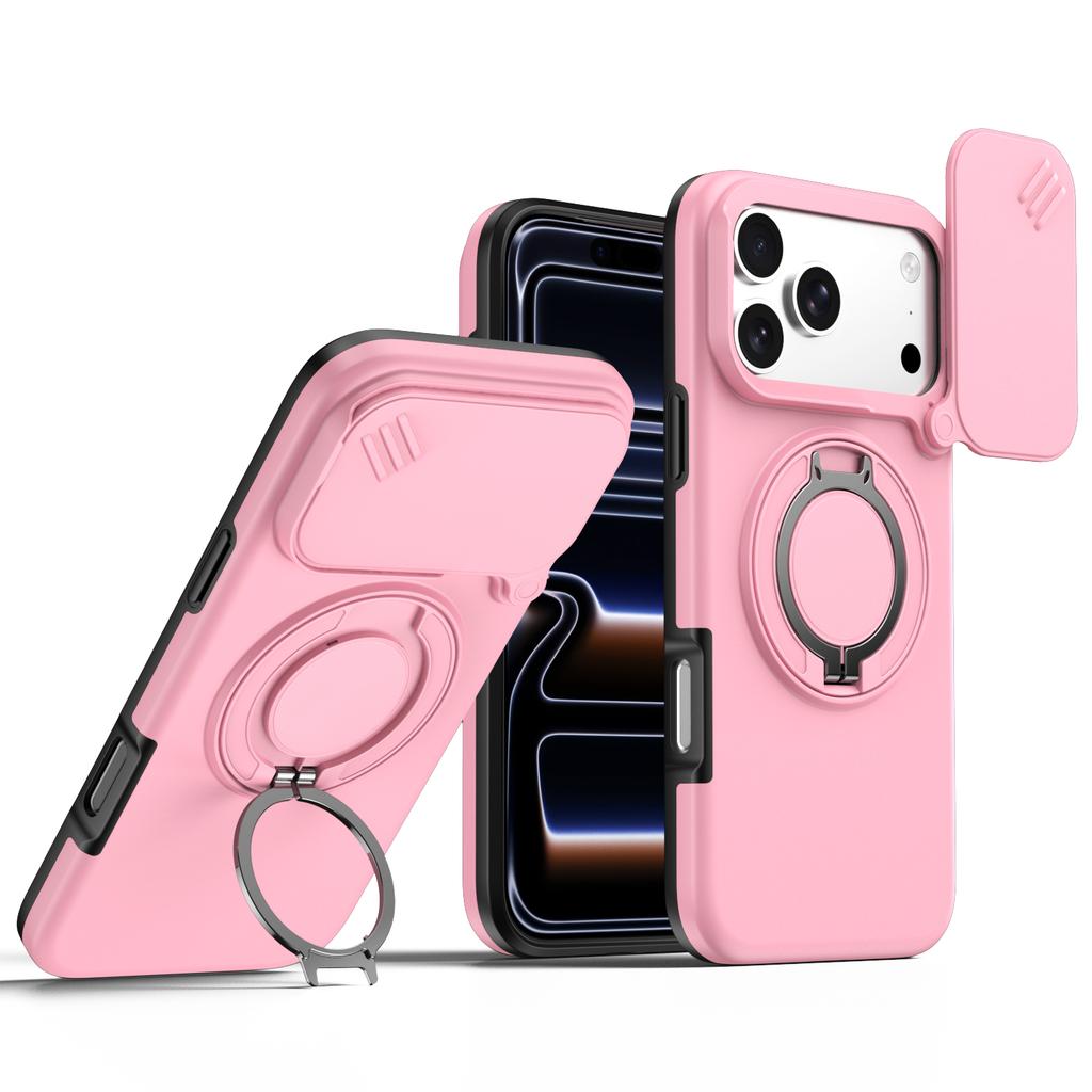 Sliding Camera Lens Protection Armor Case For iPhone 13 14 15 16 Plus Air 17 Pro Max Metal Ring Stand TPU Frame Plastic Cover