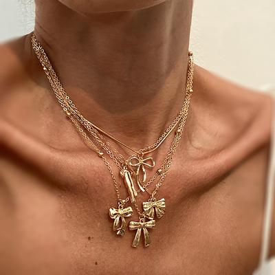 Ins Bow Pendant Necklace Female, Niche Versatile Metal Thin Chain Stacked Collarbone Chain Necklace