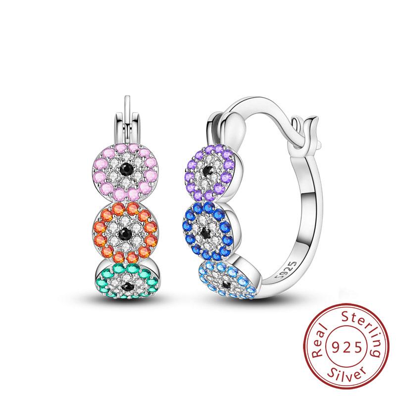 New 925 Silver Hoops Earrings Colorful Flower Butterfly Bee Drop Earring For Women Birthday Party Fashion Jewelry Gifts