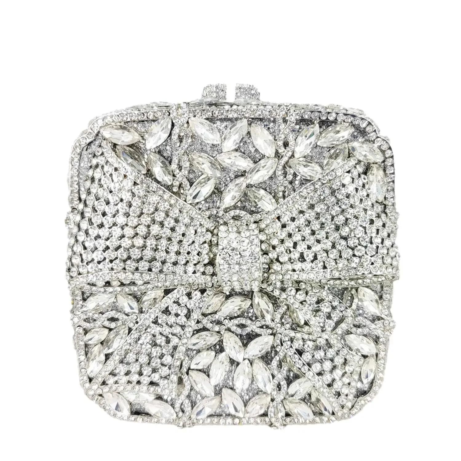 

Boutique De FGG Purple Crystal Clutch Purse Women Formal Party Rhinestone Clutch Bag Bow Diamond Evening Minaudiere Handbags Super Mini Size