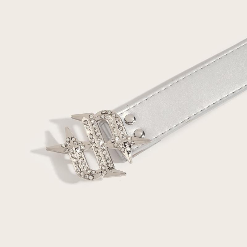 Punk PU Waist Belt for Jean Rock and Roll Hip Hop Studded Belt Waistband Glinting Buckle with Encrusted Rhinestones