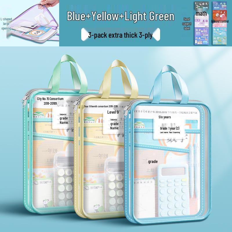 Transparent L-Shaped Mesh Zip Bag for Elementary Students