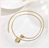 Square Pendant Necklace Stainless Steel Natural Stone Inlay Box Chain for Women Vintage Healing Jewelry Waterproof