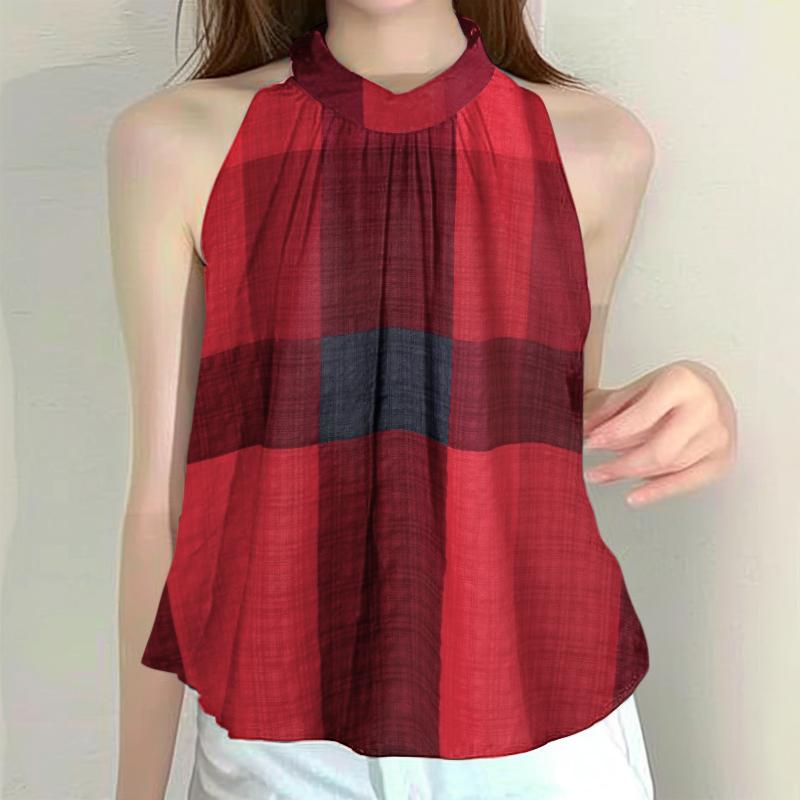 

ZANZEA Женские летние топы без рукавов с принтом в клетку 5XL красный