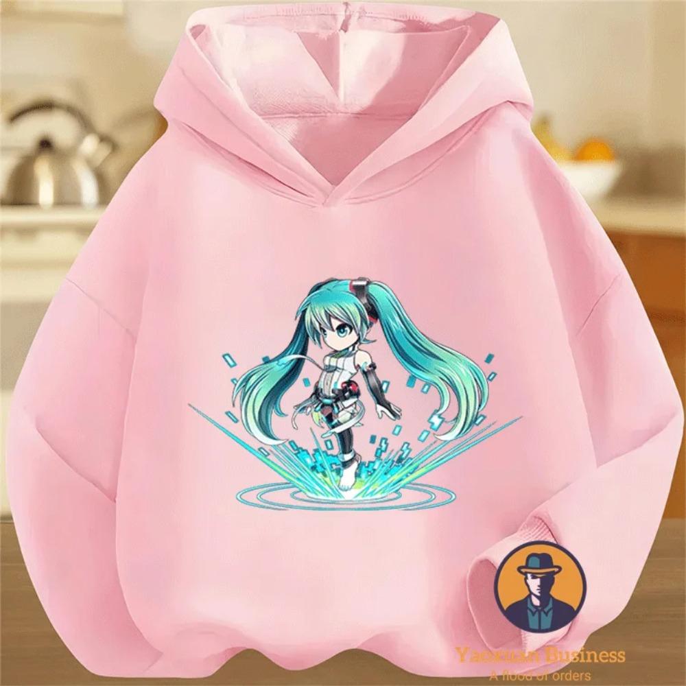 

Elegant Miku Boys and Girls Hooded Sweatshirts with Cute Cartoon Prints, Warm and Windproof, Elegant in Autumn and Winter 100