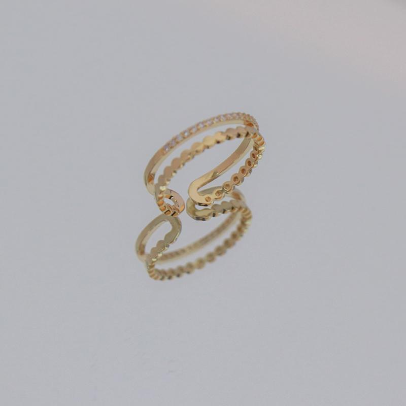PONYKISS  Silver Double Layered Zircon Adjustable Ring for Women Fine  Minimalist Accessories