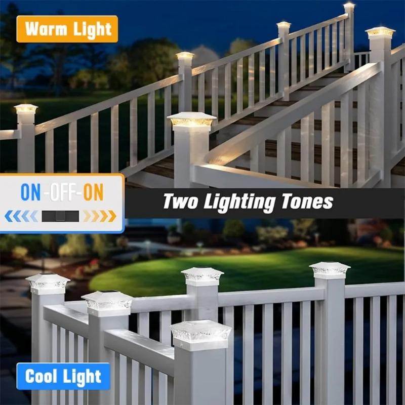 Solar-Säulen-LED-Leuchte Wasserdichte Solarlichter Außenbereich Garten Sonnenlicht für Zaun Weg Außenleuchte Dekoration Weißes und Warmes Zweifarbiges Licht